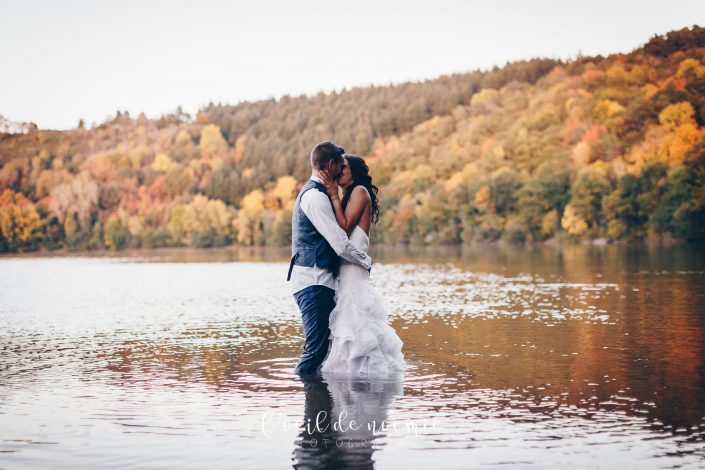 magnifique trash the dress, séance photos day after au gour de tazenat, en Auvergne. L’œil de Noémie photographe mariage Auvergne et France entière